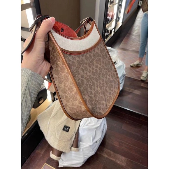 COACH EMERY Crossbody Colorblock Tan Signature Canvas Chalk Leather 686 NWT $395 - Picture 15 of 16